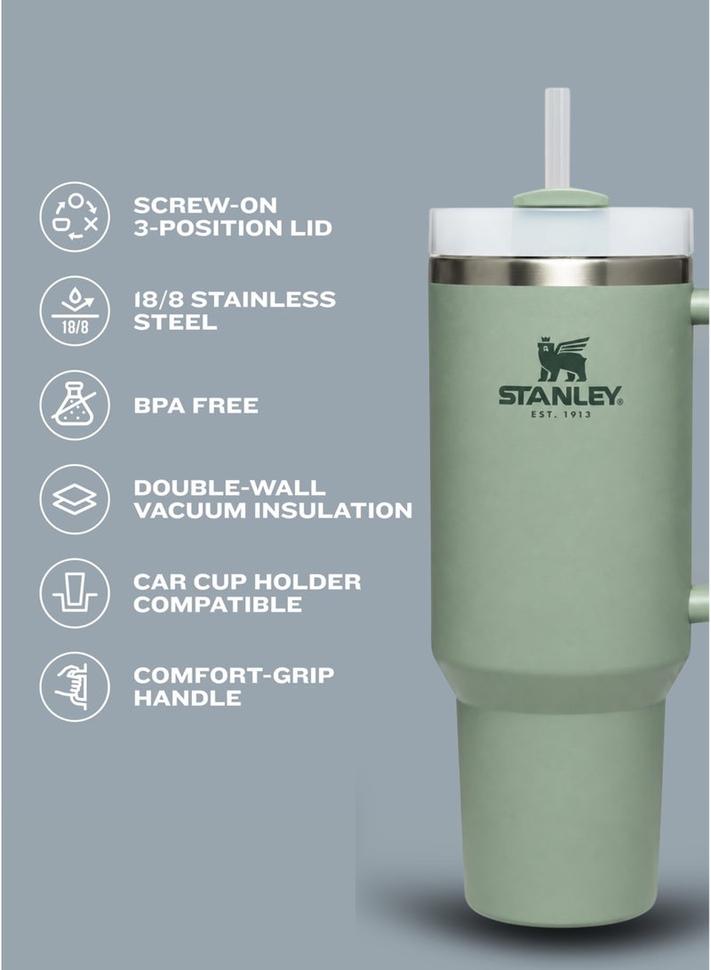 STANLEY Quencher H2.0 FlowState Tumbler 40 oz – Vacuum Insulated Stainless Steel Cup with Handle & Straw | 3-Position Lid | Cup Holder Compatible | BPA-Free | For Water, Iced Tea, Coffee, Smoothies – Green Bay Leaves - Image 4