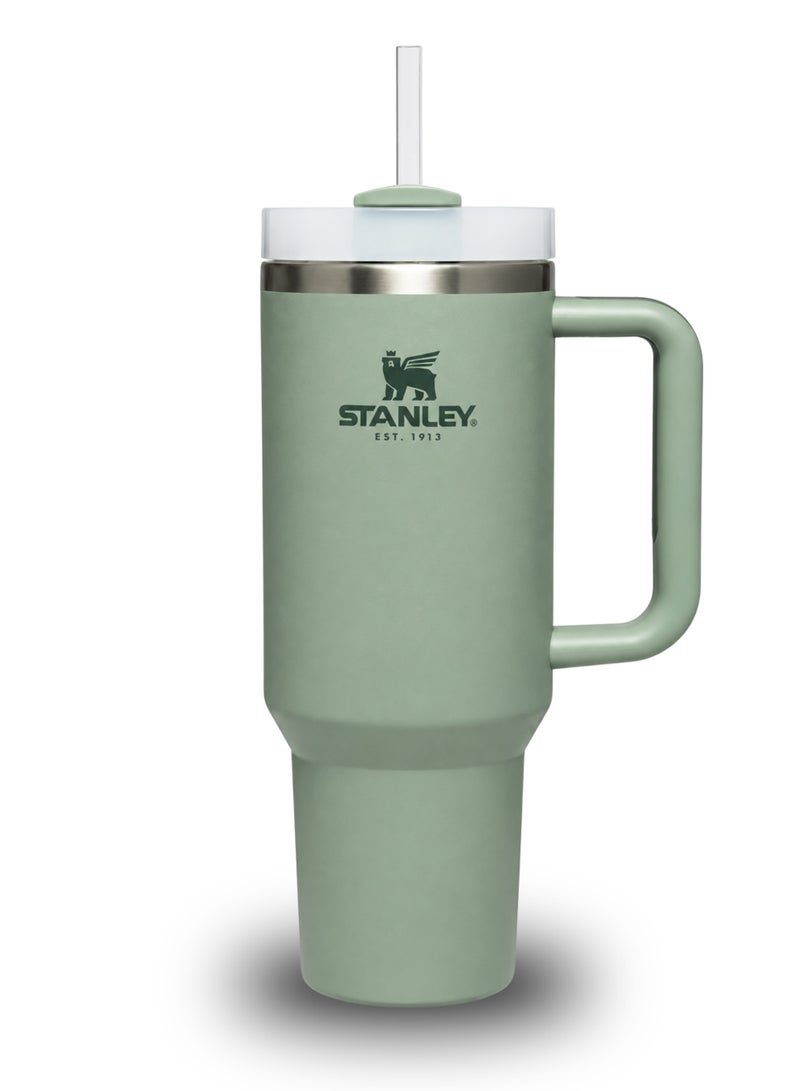 STANLEY Quencher H2.0 FlowState Tumbler 40 oz – Vacuum Insulated Stainless Steel Cup with Handle & Straw | 3-Position Lid | Cup Holder Compatible | BPA-Free | For Water, Iced Tea, Coffee, Smoothies – Green Bay Leaves - Image 1