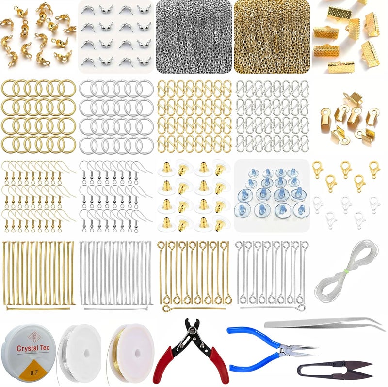 INDIKONB طقم صنع المجوهرات INDIKONB | مكونات معدنية ذهبية وفضية للحرف اليدوية، مستلزمات الخرز للقلائد، الأساور والأقراط (مكونات + أدوات) - Image 1
