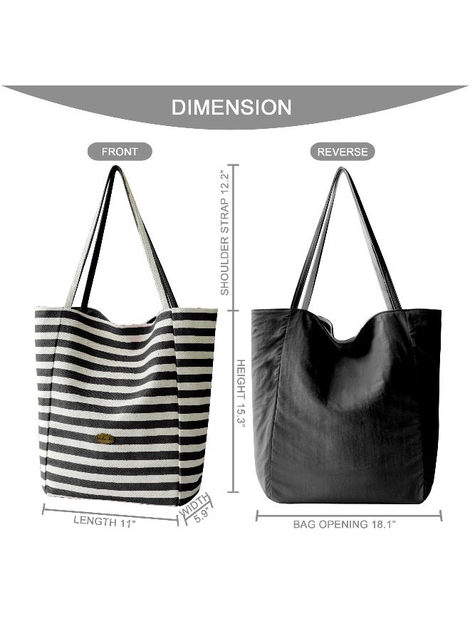 بي يو حقيبة يد مزدوجة الوجه للنساء، حقيبة تسوق كبيرة مع جيب داخلي، حقيبة خفيفة للمعلمات، يمكن استخدامها على الجانبين، حقائب كتف عصرية، للعمل، التسوق، السفر - Image 2