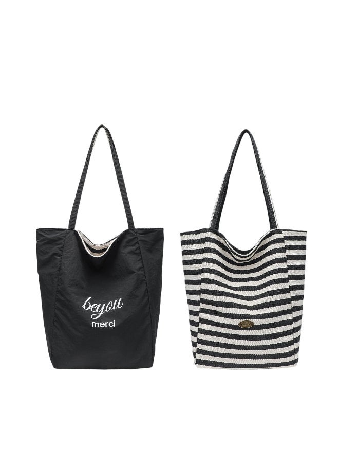 بي يو حقيبة يد مزدوجة الوجه للنساء، حقيبة تسوق كبيرة مع جيب داخلي، حقيبة خفيفة للمعلمات، يمكن استخدامها على الجانبين، حقائب كتف عصرية، للعمل، التسوق، السفر - Image 1