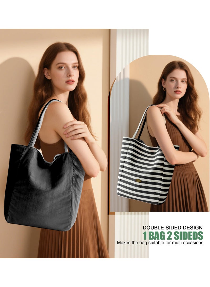 بي يو حقيبة يد مزدوجة الوجه للنساء، حقيبة تسوق كبيرة مع جيب داخلي، حقيبة خفيفة للمعلمات، يمكن استخدامها على الجانبين، حقائب كتف عصرية، للعمل، التسوق، السفر - Image 3