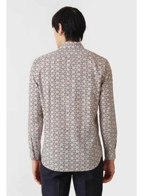 Bisse Men's Regular Fit Long Sleeve Patterned Sports Shirt BEIGE GM22Y221161_K07