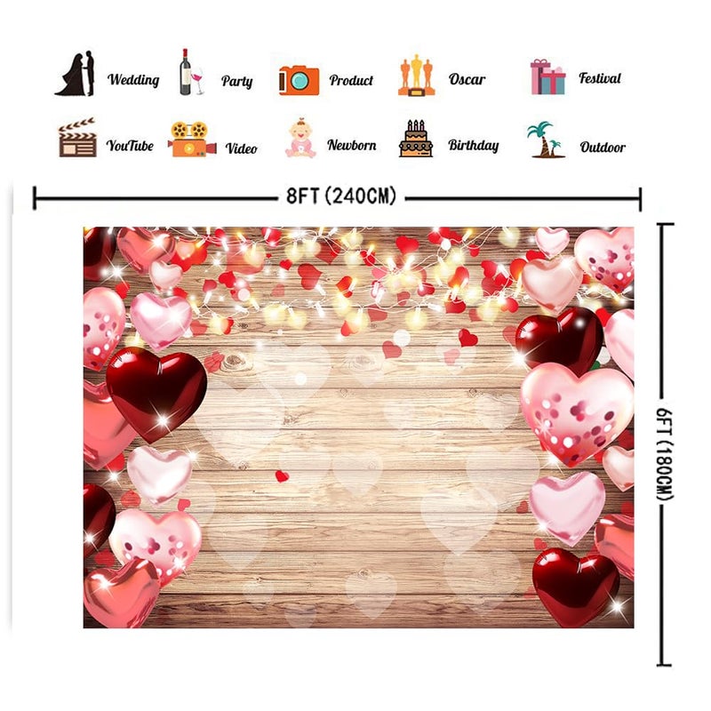 CHAIYA 8x6ft Valentine's Day Backdrop Wood Backdrop Vinyl Red Love Heart Valentine's Day Backdrops for Photography Mother's Day Party Bridal Shower Valentine Day Dessert Cake Table Decoration - Image 5