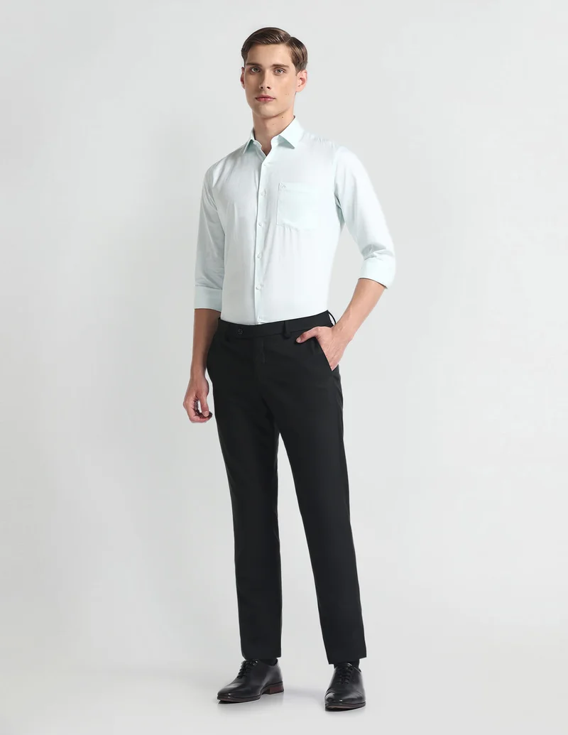 Arrow Black Slim Fit Smart Flex Trousers for Men | Best Price UAE