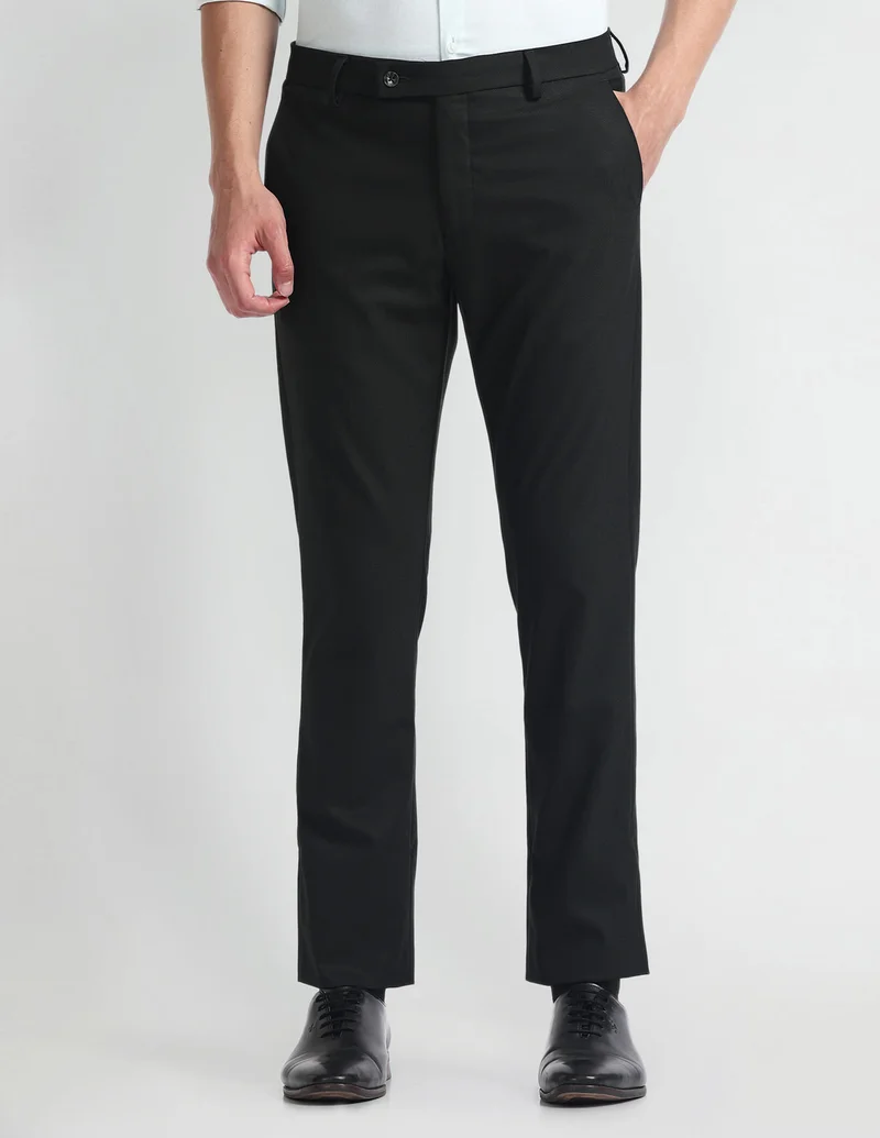 Arrow Black Slim Fit Smart Flex Trousers for Men | Best Price UAE