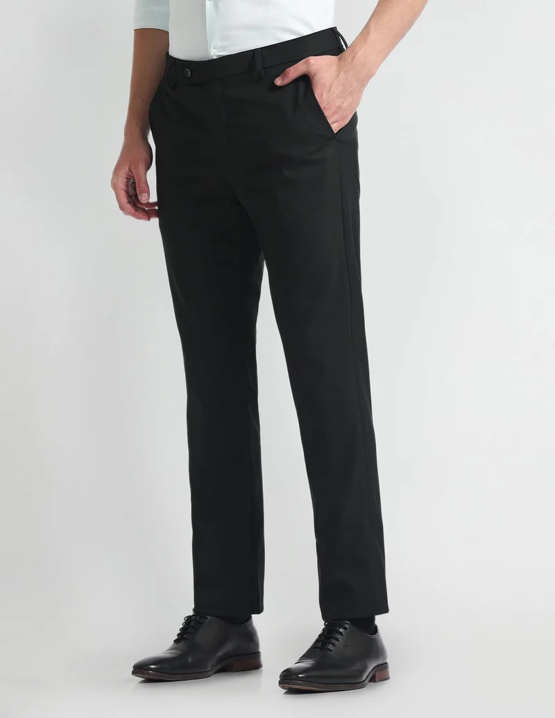 Arrow Black Slim Fit Smart Flex Trousers for Men | Best Price UAE