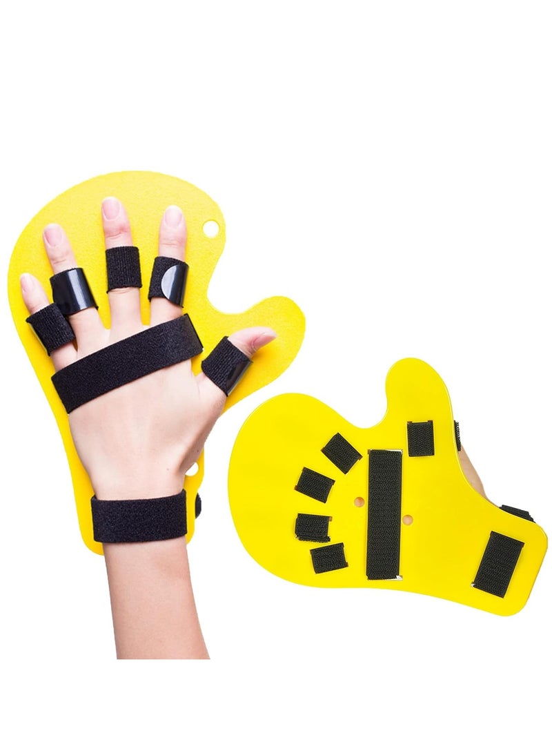 ماسكابوني جبيرة اليد لتقويم إصبع الأصابع للمساعدة في إعادة التأهيل، حجم قابل للتعديل يمنع انثناء الإصبع وتشوهه، مناسب لكل من اليد اليمنى اليسرى أصفر - Image 1