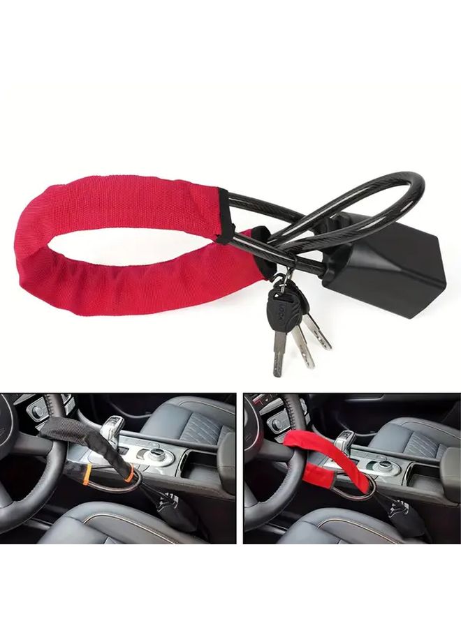 Red Steering Wheel Lock Anti Theft Device for Most Vehicles Trucks SUVs Vans - Image 2