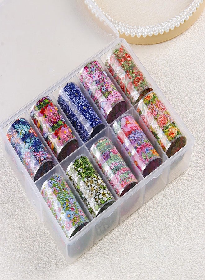 LYLYNB 10 Rolls Flowers Nail Transfer Foil Stickers Set Spring Summer Theme Nail Art Foils Decals Rose Flower Daisy Butterfly Nail Foil Transfers Cute Floral Manicure Art Supplies Decorations for Women - Image 5