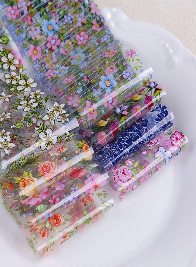LYLYNB 10 Rolls Flowers Nail Transfer Foil Stickers Set Spring Summer Theme Nail Art Foils Decals Rose Flower Daisy Butterfly Nail Foil Transfers Cute Floral Manicure Art Supplies Decorations for Women - Image 3