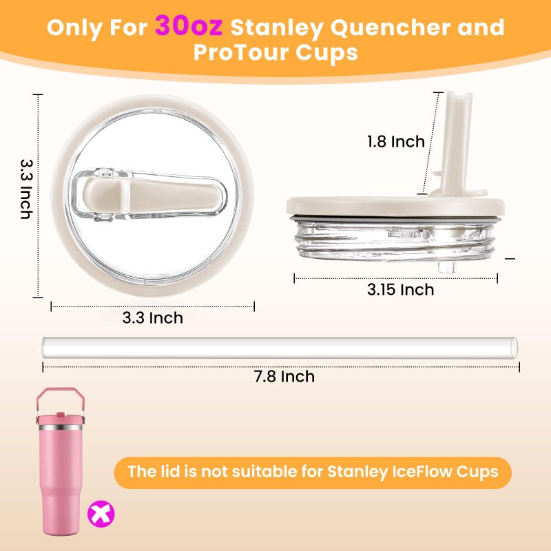 ANTAND 2 Pack 30 oz Leakproof Replacement Lids, for Stanley Quencher H2.0 & ProTour Tumbler, 30oz Flip Straw Lid Spill Proof Cover Top for Stanley Cup Accessories (Cream,Cream) - Image 2