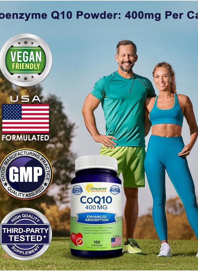 aSquared Nutrition - CoQ10 (400mg Max Strength, 100 Veggie Capsules) - High Absorption Coenzyme Q10 Powder - Ubiquinone Supplement Pills, Extra Antioxidant CO Q-10 Enzyme Vitamin Tablets, Coq 10 400 mg - Image 1