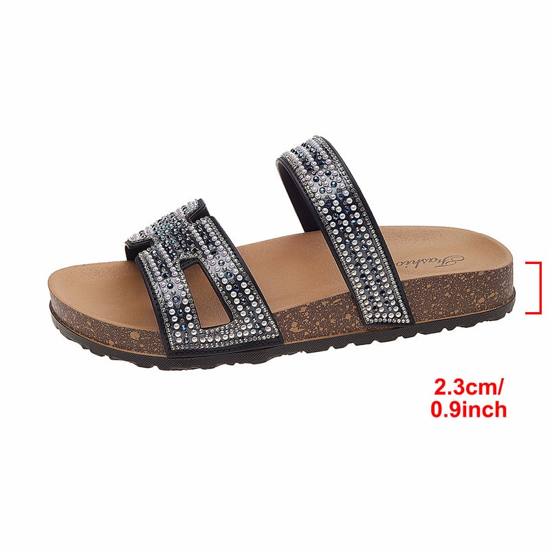 Women's Rhinestone Flat Slippers, Slide-On - Image 5