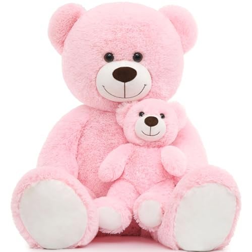 Tezituor Big Teddy Bear with Baby 39 inch Large Mommy Teddy Bear with Baby Giant Stuffed Bear for Kids Girlfriend on Mothers Day Valentine Christmas Baby Shower Pink - Image 1