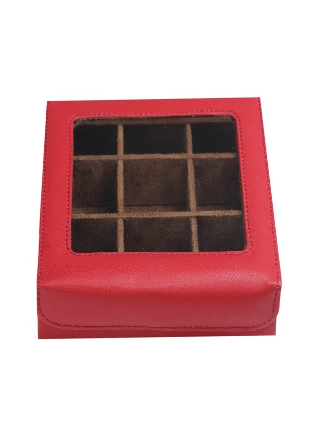 essart PU Leather Elegant 9-Slot Jewelry Case – Organize, Protect & Display Your Favorite Pieces Holder for Earring, Ring, Bracelet, Brooch, Watch, Multi-slot Design with Maroon Colour - Image 2