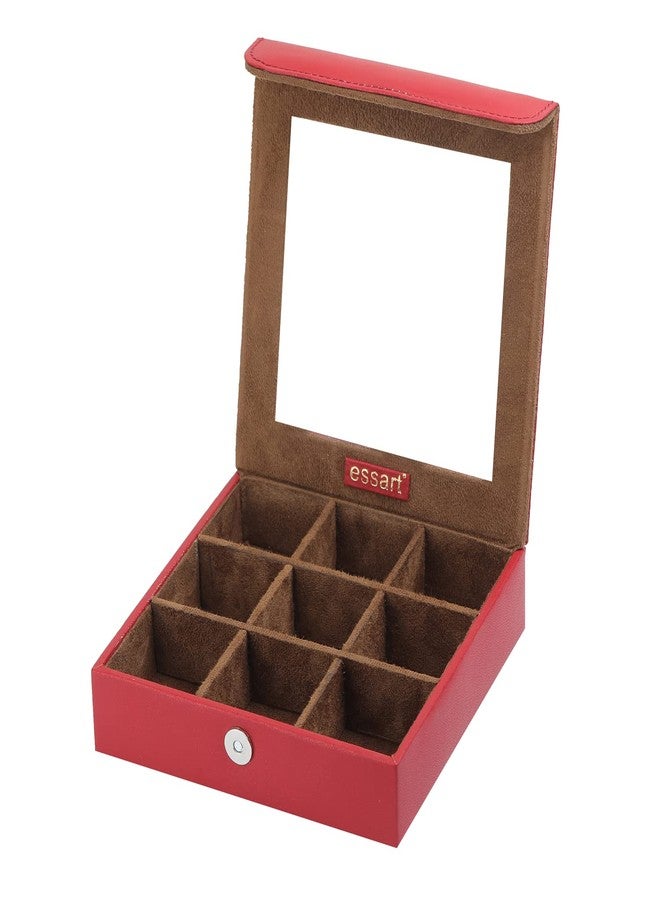essart PU Leather Elegant 9-Slot Jewelry Case – Organize, Protect & Display Your Favorite Pieces Holder for Earring, Ring, Bracelet, Brooch, Watch, Multi-slot Design with Maroon Colour - Image 5