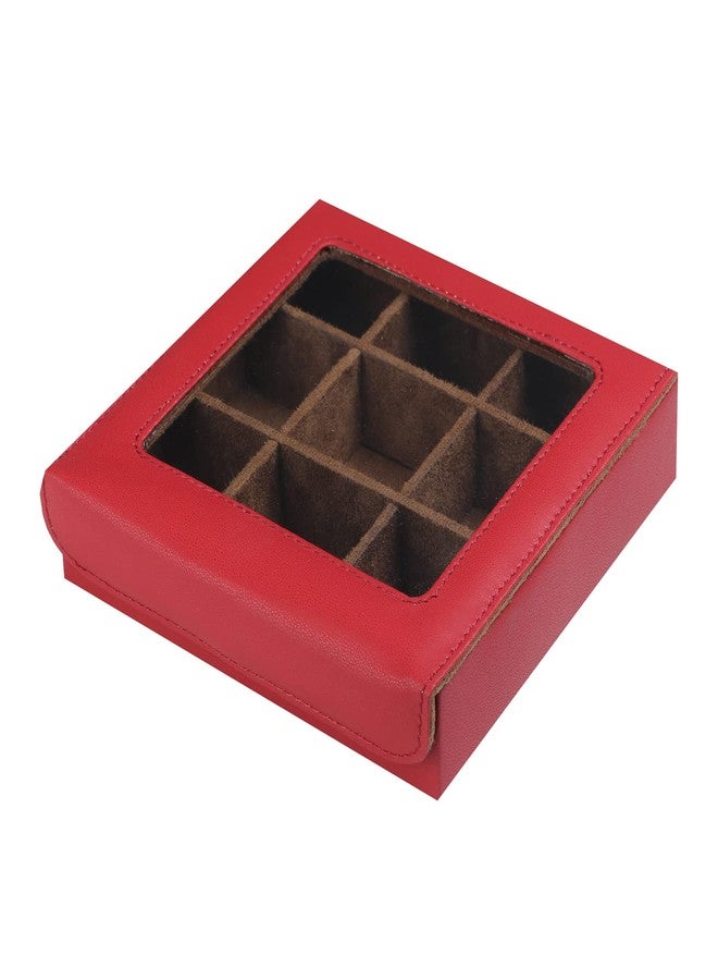 essart PU Leather Elegant 9-Slot Jewelry Case – Organize, Protect & Display Your Favorite Pieces Holder for Earring, Ring, Bracelet, Brooch, Watch, Multi-slot Design with Maroon Colour - Image 3