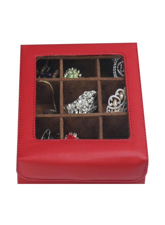 essart PU Leather Elegant 9-Slot Jewelry Case – Organize, Protect & Display Your Favorite Pieces Holder for Earring, Ring, Bracelet, Brooch, Watch, Multi-slot Design with Maroon Colour - Image 1