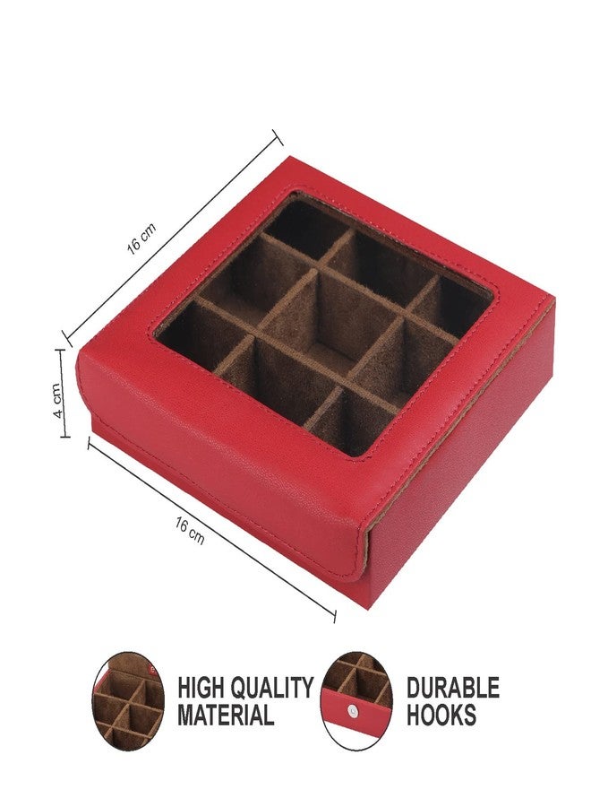 essart PU Leather Elegant 9-Slot Jewelry Case – Organize, Protect & Display Your Favorite Pieces Holder for Earring, Ring, Bracelet, Brooch, Watch, Multi-slot Design with Maroon Colour - Image 4