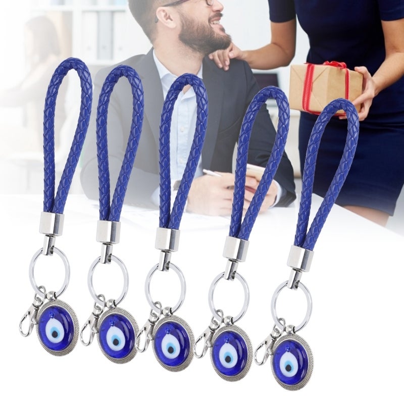 Evil Eye Keychain 5 Pack Alloy Colored Glaze Turkish Protection Amulet - Durable Blue Eye Charm Keyring for Home Office Decor Gift Giving - Image 3