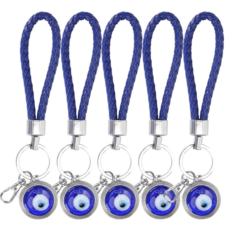 Evil Eye Keychain 5 Pack Alloy Colored Glaze Turkish Protection Amulet - Durable Blue Eye Charm Keyring for Home Office Decor Gift Giving - Image 5
