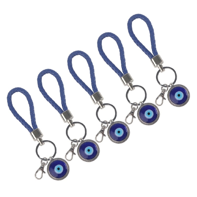 Evil Eye Keychain 5 Pack Alloy Colored Glaze Turkish Protection Amulet - Durable Blue Eye Charm Keyring for Home Office Decor Gift Giving - Image 2