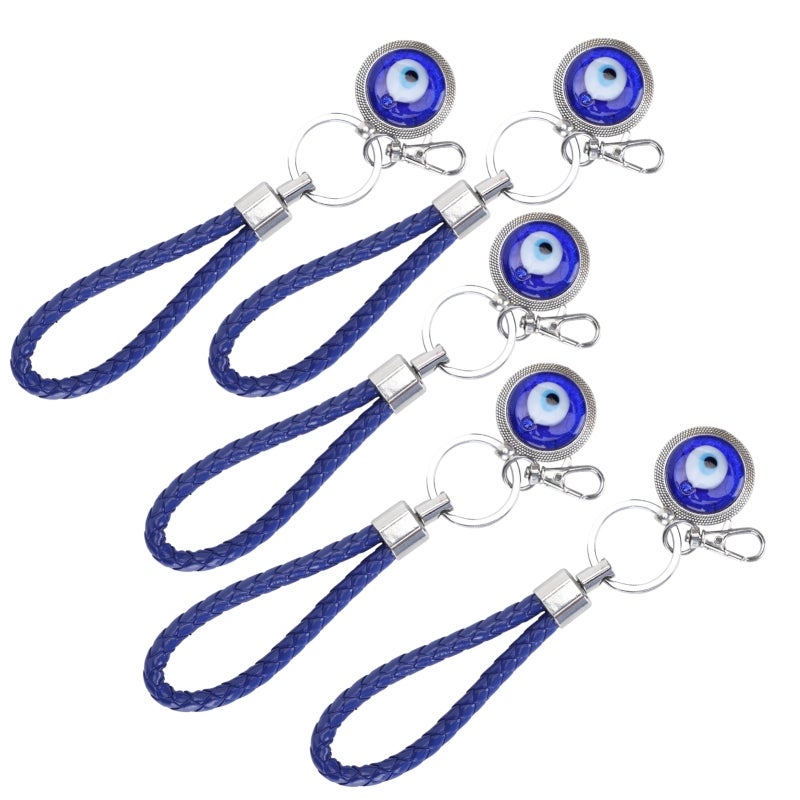 Evil Eye Keychain 5 Pack Alloy Colored Glaze Turkish Protection Amulet - Durable Blue Eye Charm Keyring for Home Office Decor Gift Giving - Image 4