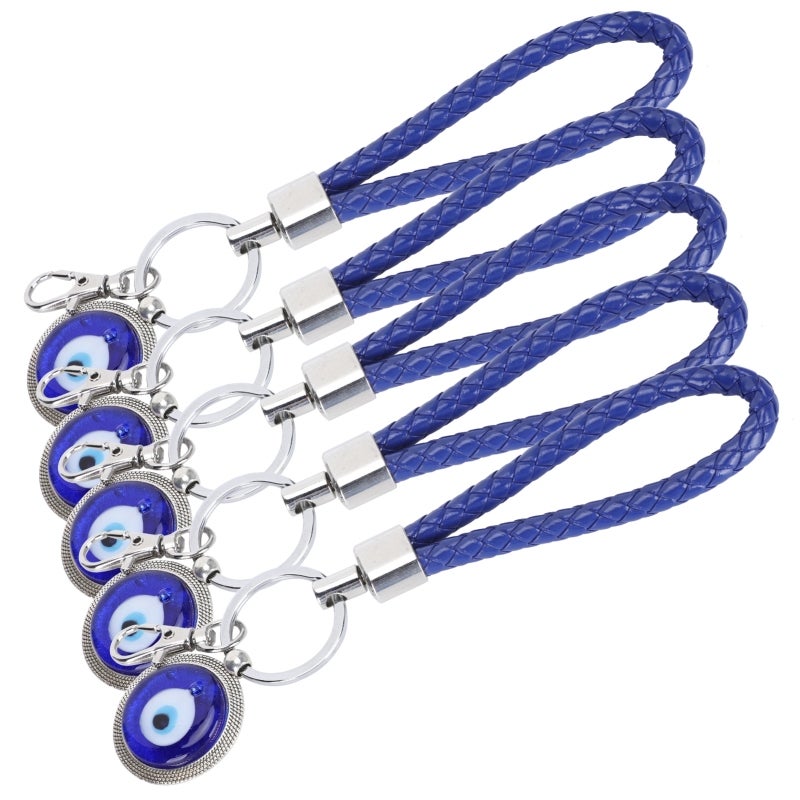 Evil Eye Keychain 5 Pack Alloy Colored Glaze Turkish Protection Amulet - Durable Blue Eye Charm Keyring for Home Office Decor Gift Giving - Image 1