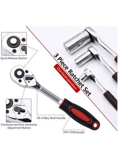 KASTWAVE Ratchet Set, 3 Pcs Professional Heavy Duty Ratchet Tool Set, Durable Drive Ratchet Wrench 1/4", 3/8",1/2", Quick-release Reversible Ratchet Handle, Chrome Vanadium Steel Construction and Chrome Plated  - Image 4