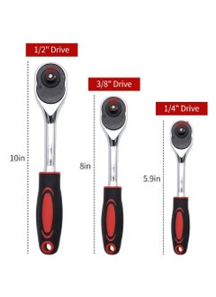 KASTWAVE Ratchet Set, 3 Pcs Professional Heavy Duty Ratchet Tool Set, Durable Drive Ratchet Wrench 1/4", 3/8",1/2", Quick-release Reversible Ratchet Handle, Chrome Vanadium Steel Construction and Chrome Plated  - Image 2