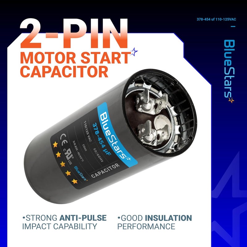 BlueStars 378-454 uf/MFD 110-125 VAC Volt Round Motor Start Capacitor Replacement - Perfect Fit for Single Phase Electric Motor and Gear Motor Applications - Image 4