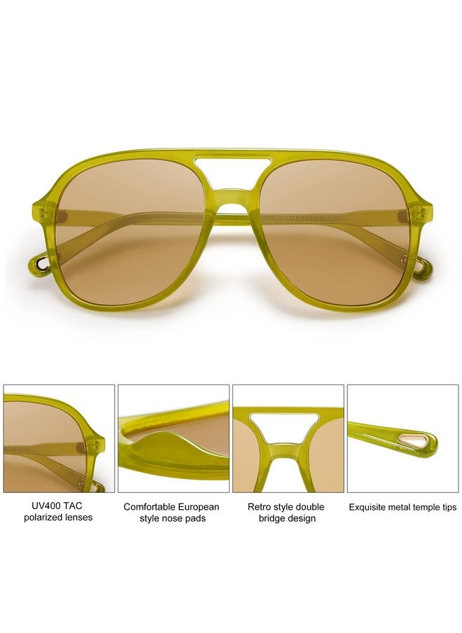 Sojos Retro Polarized Aviator Sunglasses For Women Men Classic 70S Vintage Trendy Square Aviators Sj2174, Olive Green/Brown  - Image 2