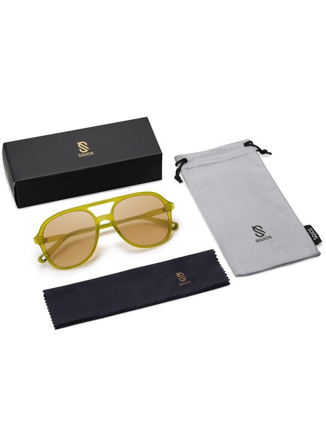 Sojos Retro Polarized Aviator Sunglasses For Women Men Classic 70S Vintage Trendy Square Aviators Sj2174, Olive Green/Brown  - Image 5
