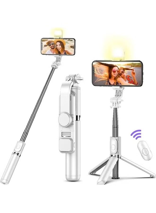 Dougez Selfie Stick with Light,Long Selfie Stick with Tripod Stand,Bluetooth Mobile Selfie Stick for Mobile Phone, Makeup,Selfie,Vlogging,Youtube,Live,Iphone (white) - Image 1