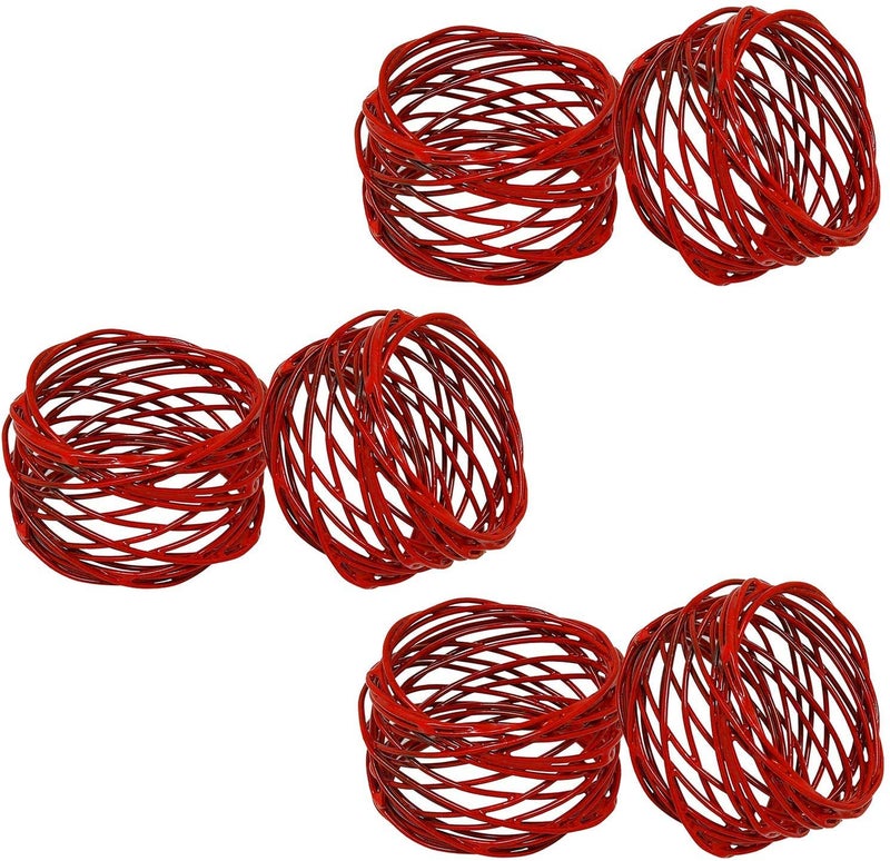 ITOS365 Handmade Round Red Mesh Napkin Rings Set of 6 Holder for Dinning Table Parties Everyday Dia 2 Inch