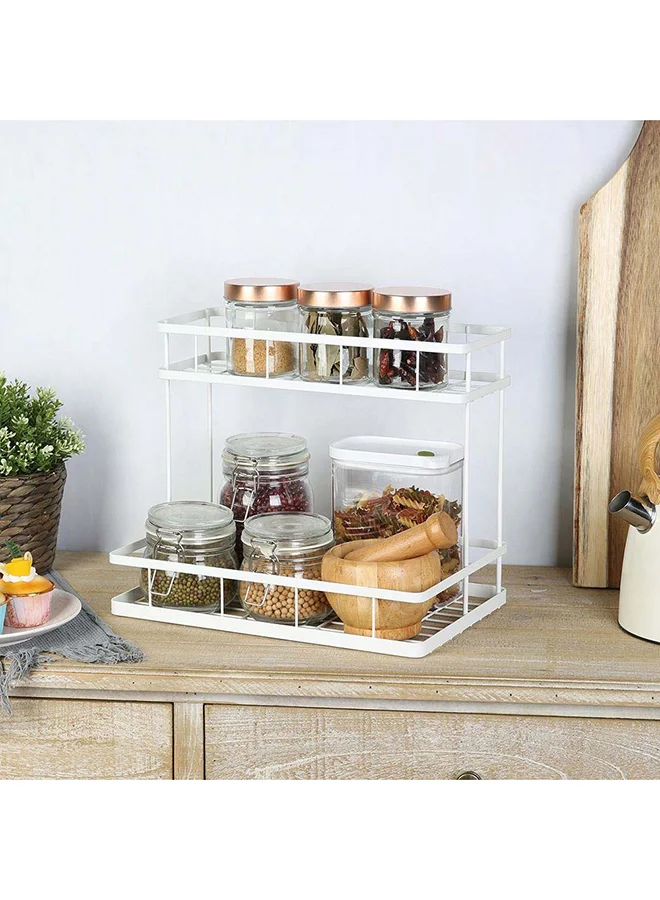 DANUBE HOME Atticus 2-Tier Pantry Organizer Iron Metal With Powder Coating White Iron Metal Non-Sticky Frying Pan Multi-Purpose Pot For Cooking Kitchen Dining 37 X 24 X 30.7 Hcm - White