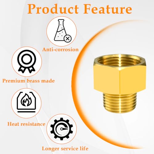 MARRTEUM Brass Pipe Fitting Adapter 1/2" NPT Male to 3/4" NPT Female Reducer Connector, 2pcs - Image 3