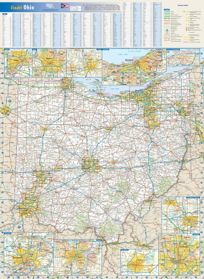 Globe Turner Ohio State Wall Map - 20.75" x 31.25" Laminated, Full Color, Semi-Gloss Finish, Travel Map - Image 1