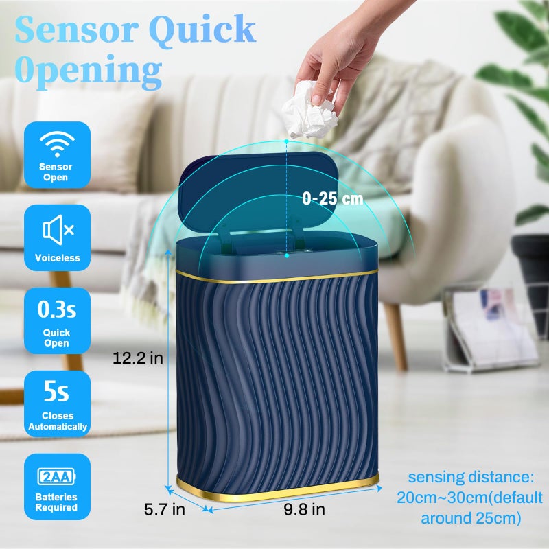 steo spce Bathroom Small Trash Can with Automatic Touchless Lid, 2.6 Gallon Smart Garbage Can Narrow Waterproof Trash Bin for Bedroom, Office, Living Room (Dark Blue) - Image 2