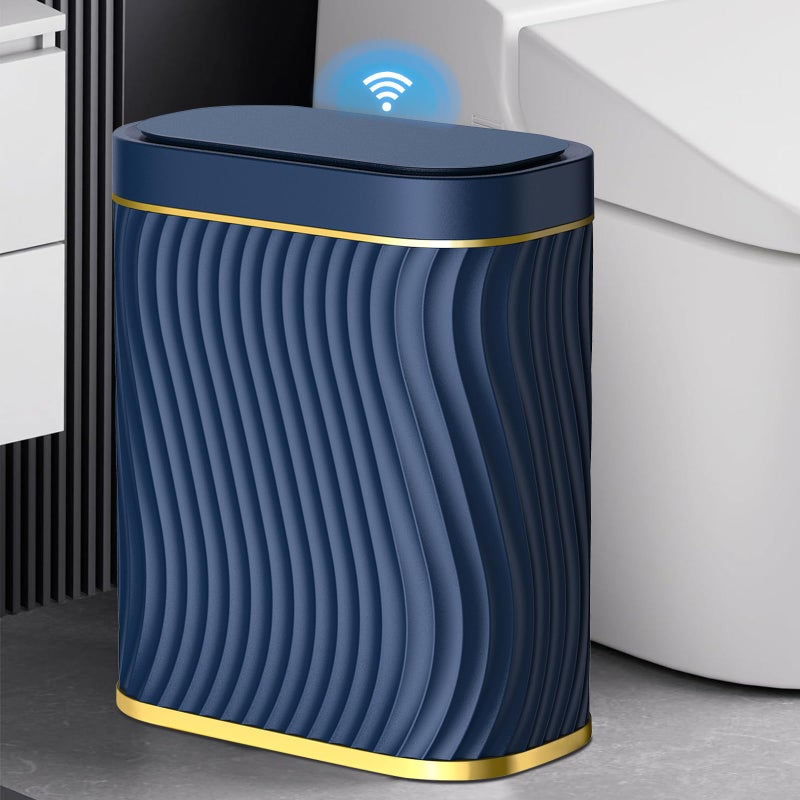 steo spce Bathroom Small Trash Can with Automatic Touchless Lid, 2.6 Gallon Smart Garbage Can Narrow Waterproof Trash Bin for Bedroom, Office, Living Room (Dark Blue) - Image 1