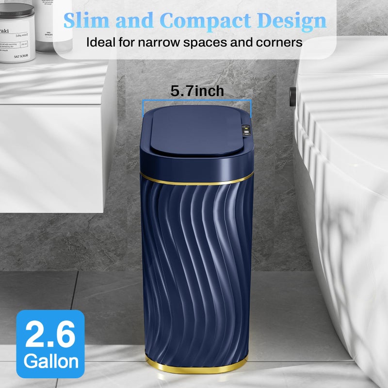 steo spce Bathroom Small Trash Can with Automatic Touchless Lid, 2.6 Gallon Smart Garbage Can Narrow Waterproof Trash Bin for Bedroom, Office, Living Room (Dark Blue) - Image 3