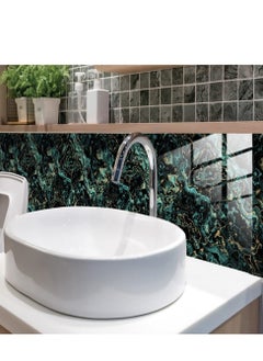 Generic 20 Pieces Marble Tile Stickers, PVC Waterproof Oil Proof Self Adhesive Wall Stickers, Suitable for Kitchen Bathroom Home Decor (10x10cm Green)  - Image 3