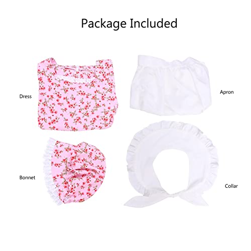 Vibsion Girls Prairie Pioneer Costume Pilgrim Dress Kids Floral Colonial Village Girl Costume Bonnet Apron Set Halloween - Image 5