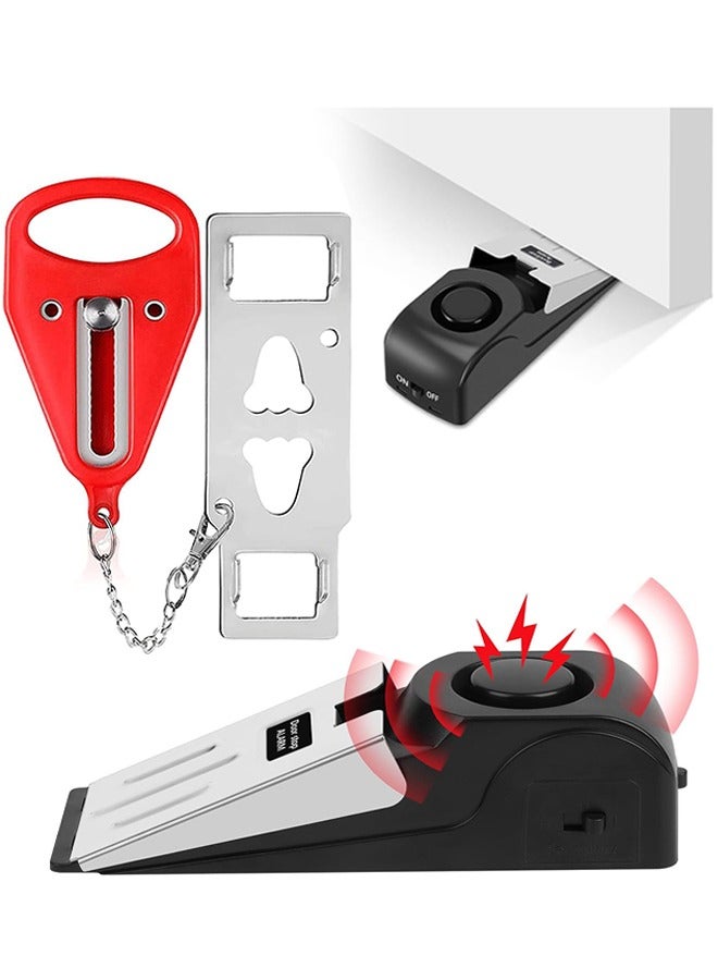 Portable Door Lock & Door Stop Alarm Set, Dual Protection Home Security Door Kit 120 dB Travel Door Stopper Door Wedge Alarm with 3 Levels Sensitivity for Traveling Hotel Home - Image 1