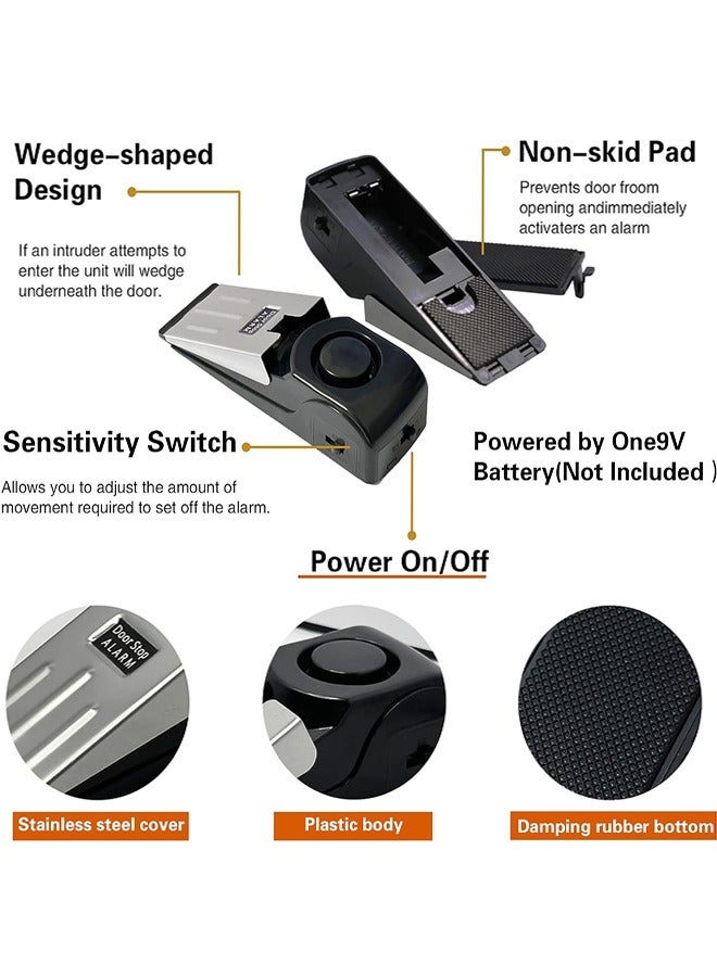 Portable Door Lock & Door Stop Alarm Set, Dual Protection Home Security Door Kit 120 dB Travel Door Stopper Door Wedge Alarm with 3 Levels Sensitivity for Traveling Hotel Home - Image 2