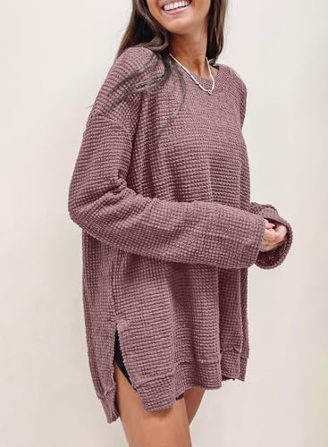 Shein سويت شيرت SHEWIN للنساء موضة الخريف 2025 بأكمام طويلة وقبة دائرية، سويت شيرت فضفاض للنساء (US 12-14) L، لون كافيه شيكوري - Image 3