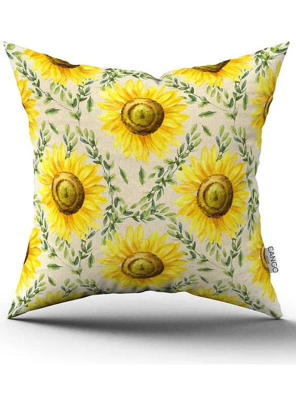 Cango Home Double Sided Yellow Green Sunflower Patterned Digital Printed Throw Pillow Cover CGH1110