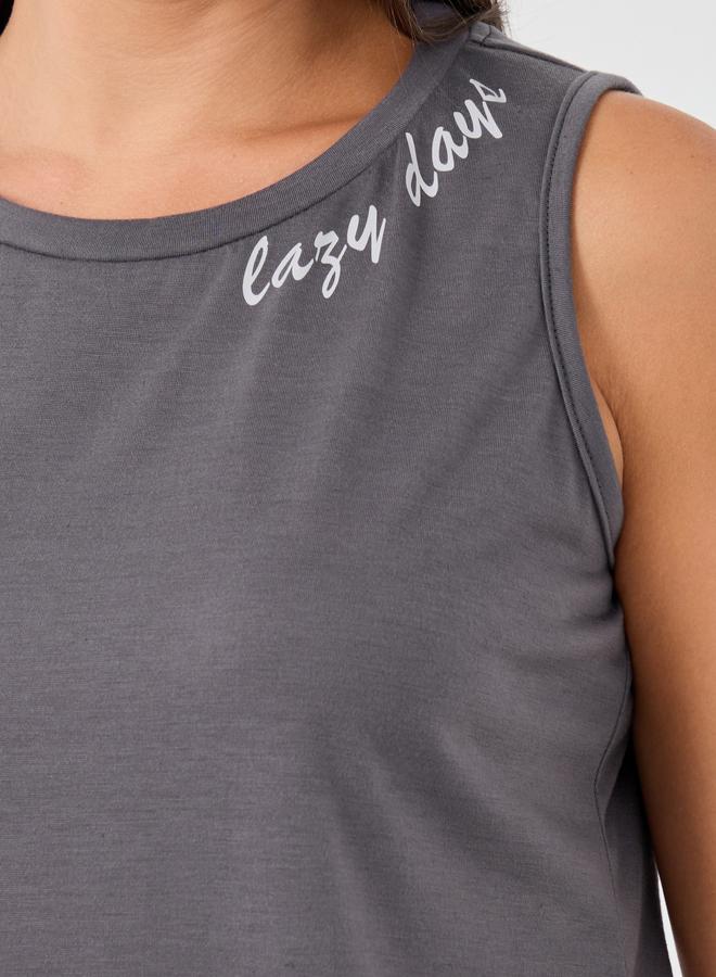 ستايلي طقم بيجامة وسوتيان بطبعة شعار ستايلي بياقة دائرية - Image 4