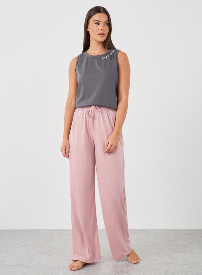 ستايلي طقم بيجامة وسوتيان بطبعة شعار ستايلي بياقة دائرية - Image 3